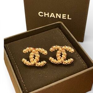 CHANEL Gold Beaded CC Stud Earrings